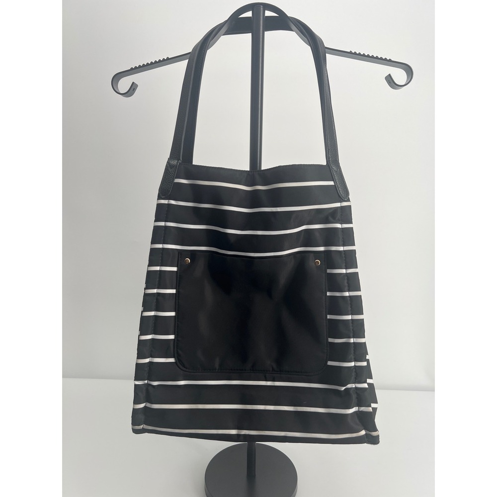 A New Day Striped Black & White Nylon Tote Bag / Carry-On Travel Beach Bag